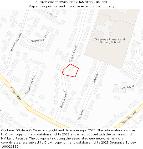 4, BARNCROFT ROAD, BERKHAMSTED, HP4 3NL: Location map and indicative extent of plot