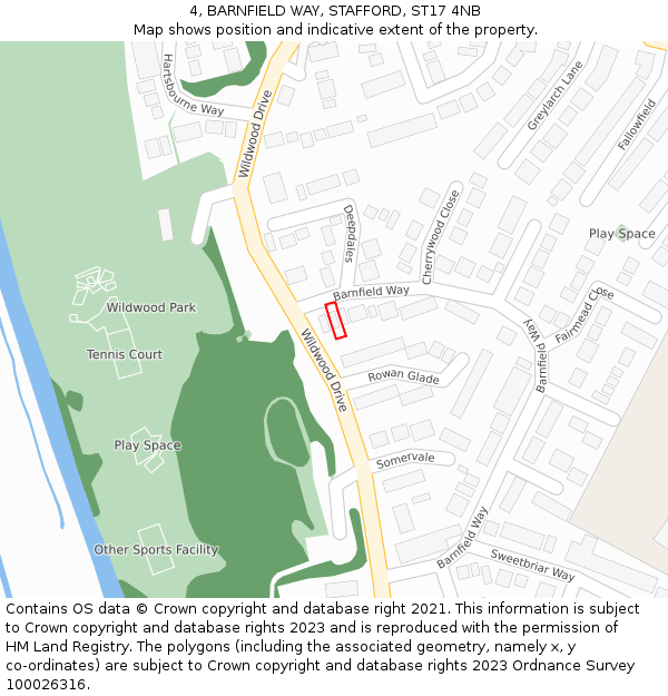 4, BARNFIELD WAY, STAFFORD, ST17 4NB: Location map and indicative extent of plot