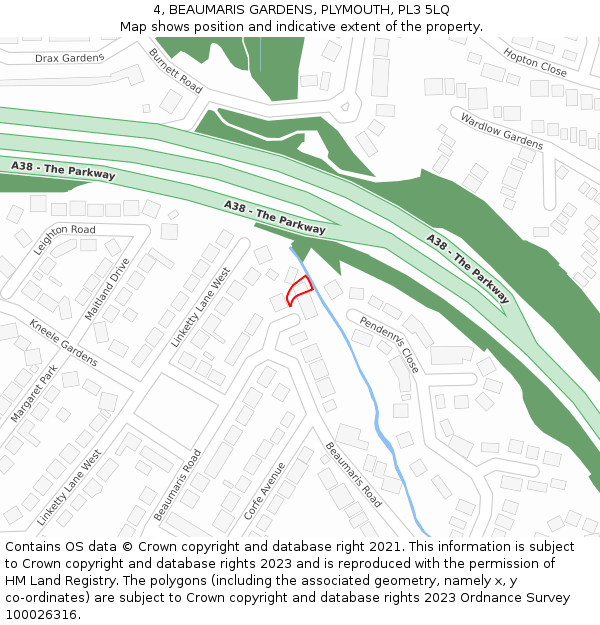 4, BEAUMARIS GARDENS, PLYMOUTH, PL3 5LQ: Location map and indicative extent of plot