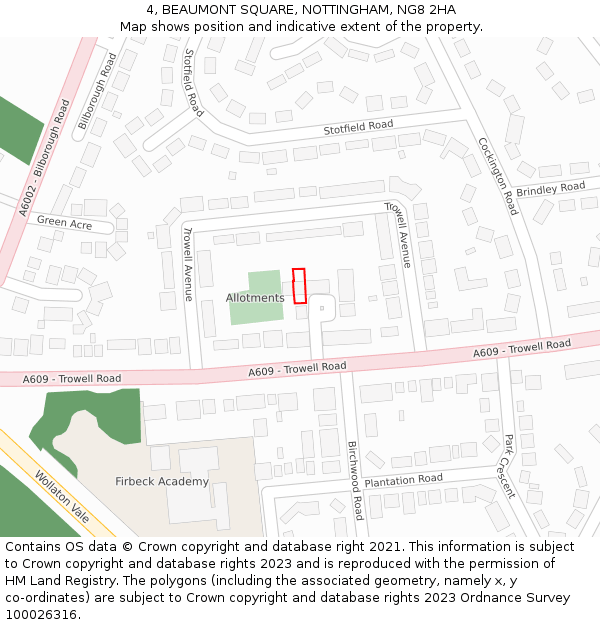 4, BEAUMONT SQUARE, NOTTINGHAM, NG8 2HA: Location map and indicative extent of plot