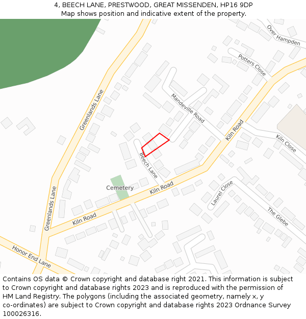 4, BEECH LANE, PRESTWOOD, GREAT MISSENDEN, HP16 9DP: Location map and indicative extent of plot