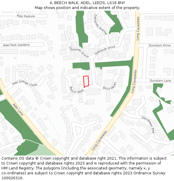 4, BEECH WALK, ADEL, LEEDS, LS16 8NY: Location map and indicative extent of plot