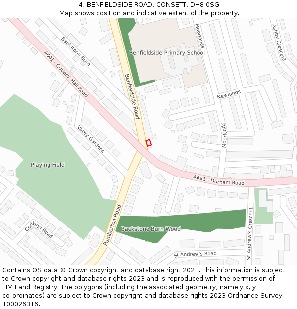 4, BENFIELDSIDE ROAD, CONSETT, DH8 0SG: Location map and indicative extent of plot