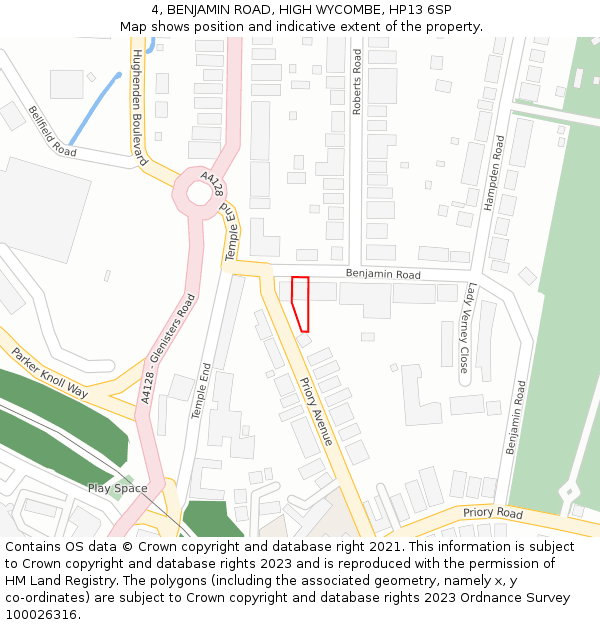 4, BENJAMIN ROAD, HIGH WYCOMBE, HP13 6SP: Location map and indicative extent of plot