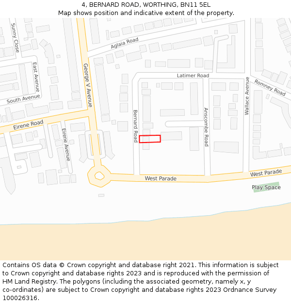 4, BERNARD ROAD, WORTHING, BN11 5EL: Location map and indicative extent of plot