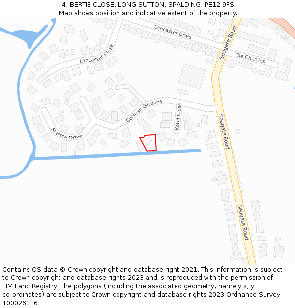 4, BERTIE CLOSE, LONG SUTTON, SPALDING, PE12 9FS: Location map and indicative extent of plot