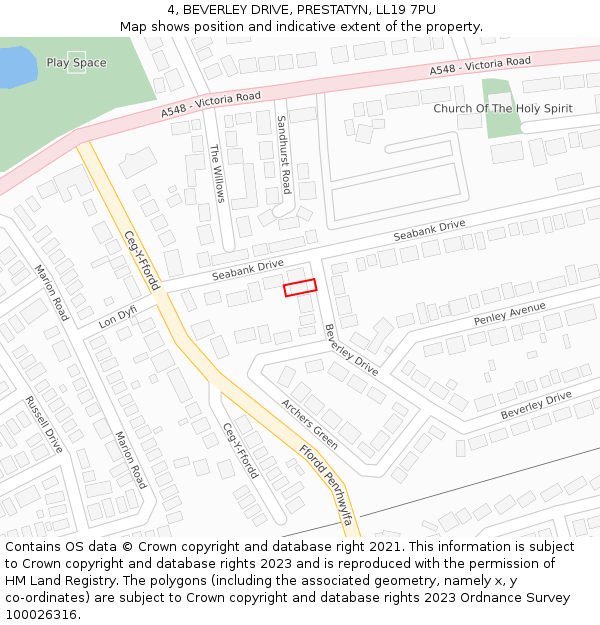 4, BEVERLEY DRIVE, PRESTATYN, LL19 7PU: Location map and indicative extent of plot