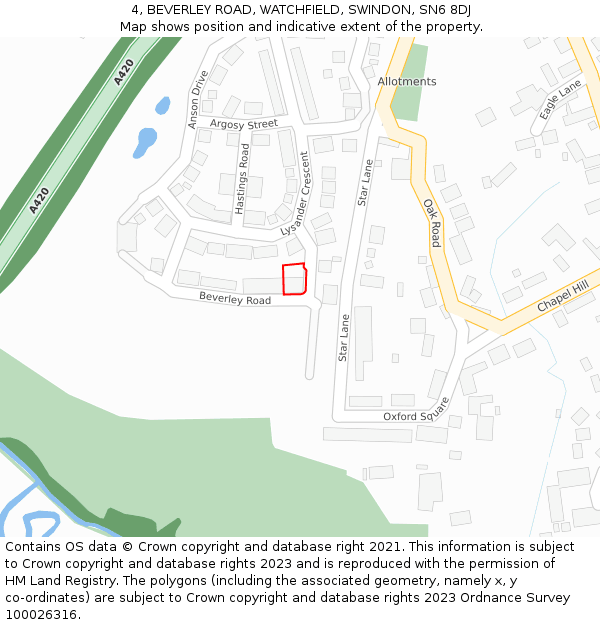 4, BEVERLEY ROAD, WATCHFIELD, SWINDON, SN6 8DJ: Location map and indicative extent of plot