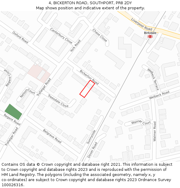 4, BICKERTON ROAD, SOUTHPORT, PR8 2DY: Location map and indicative extent of plot