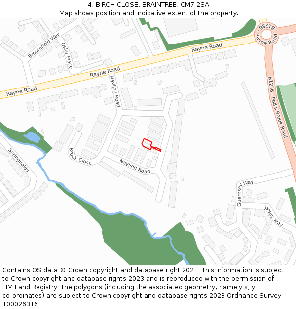 4, BIRCH CLOSE, BRAINTREE, CM7 2SA: Location map and indicative extent of plot