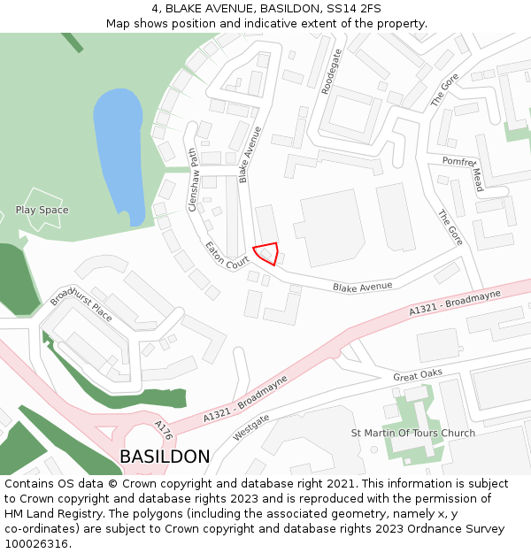 4, BLAKE AVENUE, BASILDON, SS14 2FS: Location map and indicative extent of plot