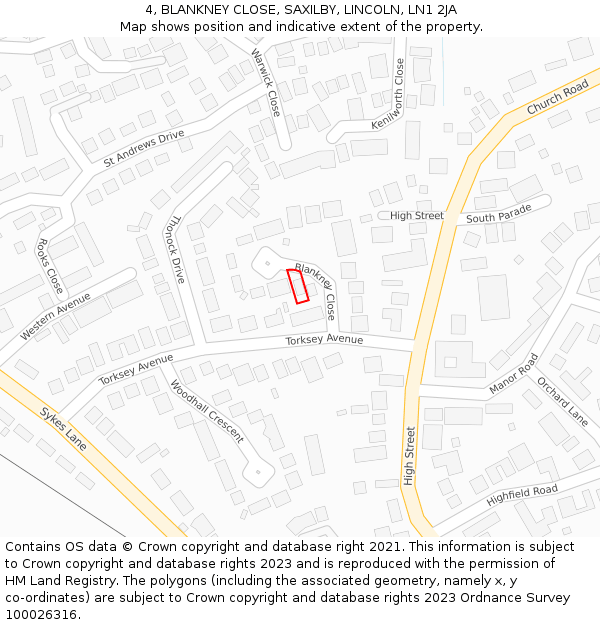 4, BLANKNEY CLOSE, SAXILBY, LINCOLN, LN1 2JA: Location map and indicative extent of plot