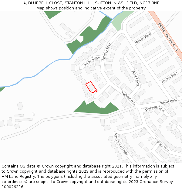 4, BLUEBELL CLOSE, STANTON HILL, SUTTON-IN-ASHFIELD, NG17 3NE: Location map and indicative extent of plot