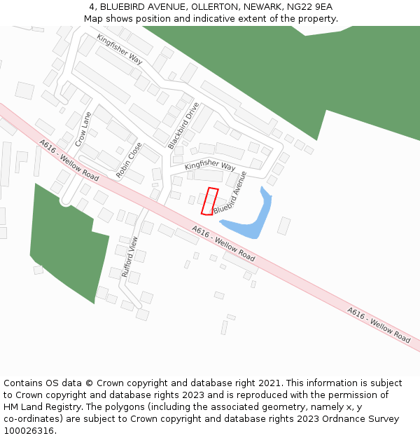 4, BLUEBIRD AVENUE, OLLERTON, NEWARK, NG22 9EA: Location map and indicative extent of plot