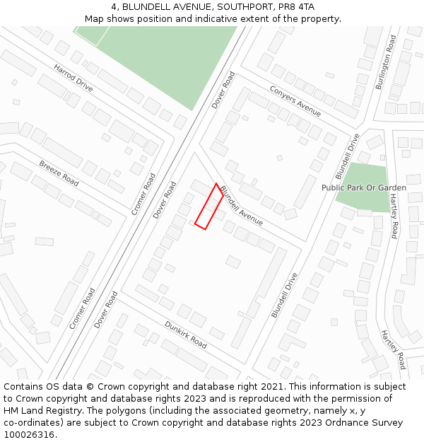 4, BLUNDELL AVENUE, SOUTHPORT, PR8 4TA: Location map and indicative extent of plot