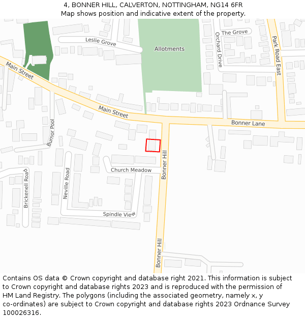 4, BONNER HILL, CALVERTON, NOTTINGHAM, NG14 6FR: Location map and indicative extent of plot