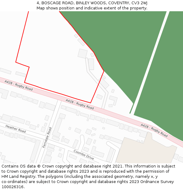 4, BOSCAGE ROAD, BINLEY WOODS, COVENTRY, CV3 2WJ: Location map and indicative extent of plot