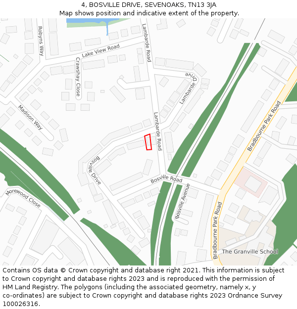 4, BOSVILLE DRIVE, SEVENOAKS, TN13 3JA: Location map and indicative extent of plot