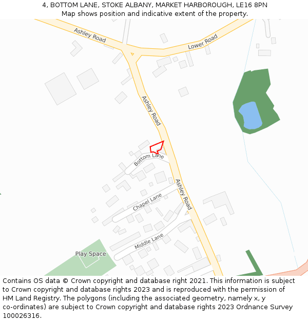 4, BOTTOM LANE, STOKE ALBANY, MARKET HARBOROUGH, LE16 8PN: Location map and indicative extent of plot