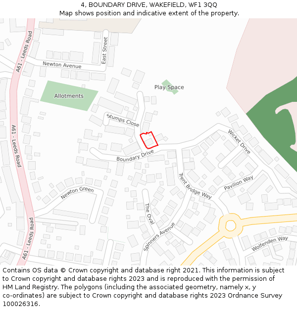 4, BOUNDARY DRIVE, WAKEFIELD, WF1 3QQ: Location map and indicative extent of plot