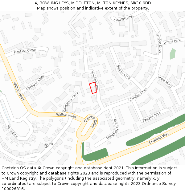 4, BOWLING LEYS, MIDDLETON, MILTON KEYNES, MK10 9BD: Location map and indicative extent of plot