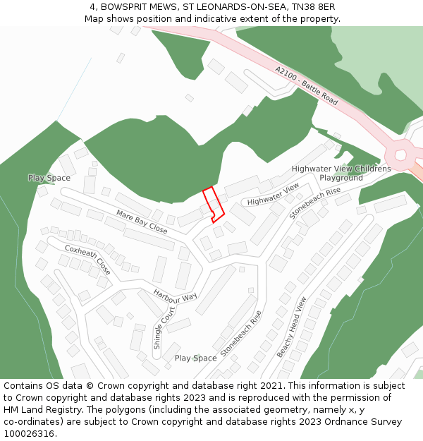 4, BOWSPRIT MEWS, ST LEONARDS-ON-SEA, TN38 8ER: Location map and indicative extent of plot