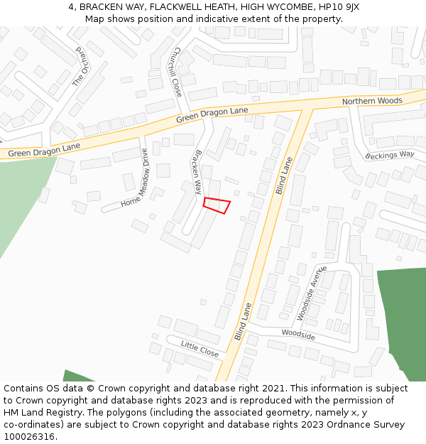 4, BRACKEN WAY, FLACKWELL HEATH, HIGH WYCOMBE, HP10 9JX: Location map and indicative extent of plot