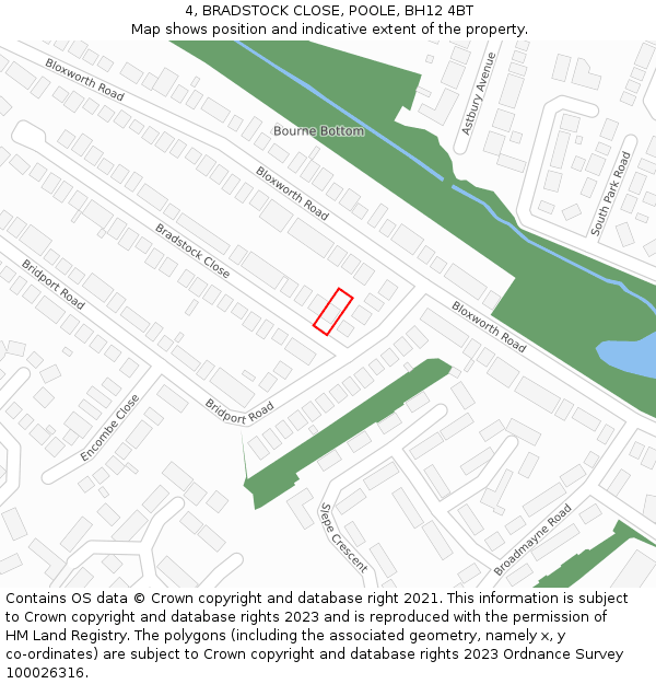 4, BRADSTOCK CLOSE, POOLE, BH12 4BT: Location map and indicative extent of plot