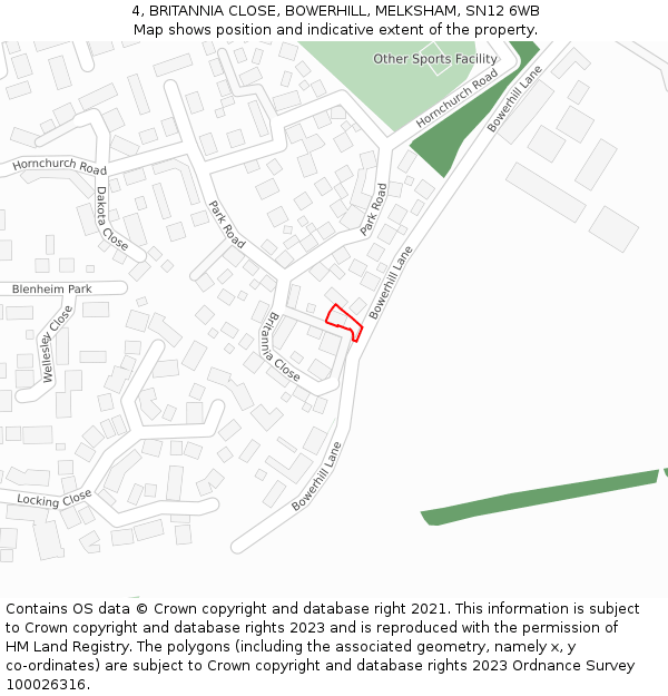 4, BRITANNIA CLOSE, BOWERHILL, MELKSHAM, SN12 6WB: Location map and indicative extent of plot