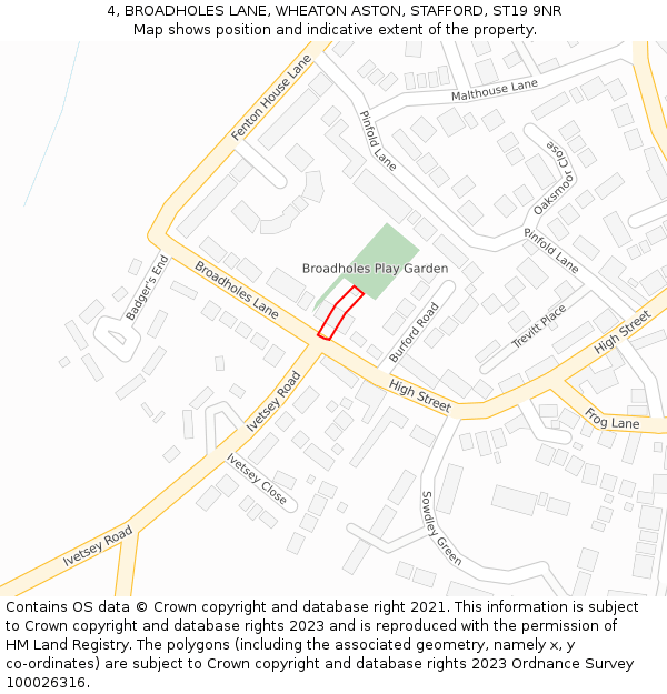 4, BROADHOLES LANE, WHEATON ASTON, STAFFORD, ST19 9NR: Location map and indicative extent of plot