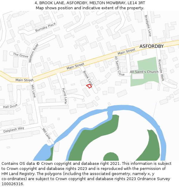 4, BROOK LANE, ASFORDBY, MELTON MOWBRAY, LE14 3RT: Location map and indicative extent of plot