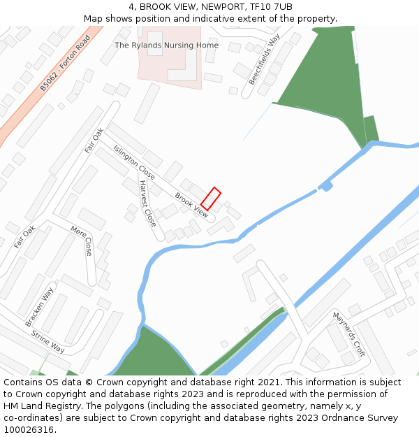 4, BROOK VIEW, NEWPORT, TF10 7UB: Location map and indicative extent of plot