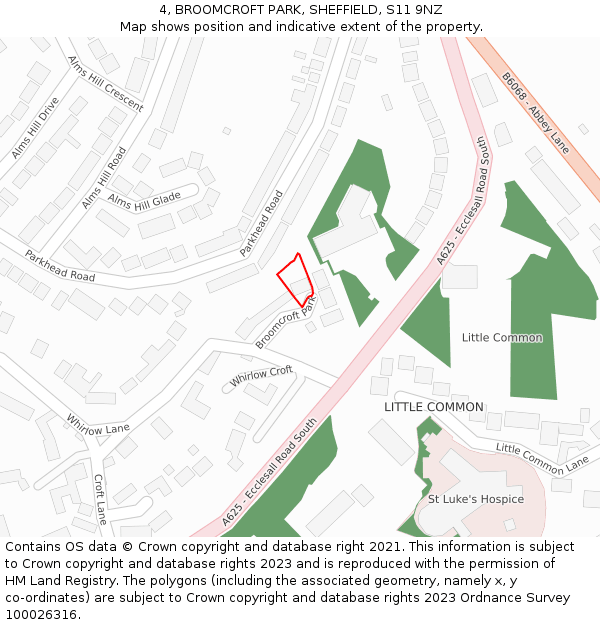 4, BROOMCROFT PARK, SHEFFIELD, S11 9NZ: Location map and indicative extent of plot