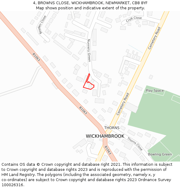 4, BROWNS CLOSE, WICKHAMBROOK, NEWMARKET, CB8 8YF: Location map and indicative extent of plot