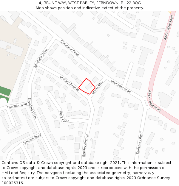 4, BRUNE WAY, WEST PARLEY, FERNDOWN, BH22 8QG: Location map and indicative extent of plot