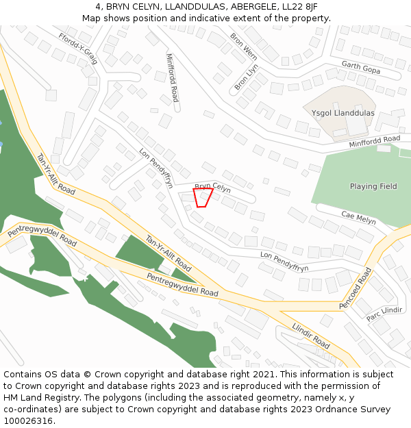 4, BRYN CELYN, LLANDDULAS, ABERGELE, LL22 8JF: Location map and indicative extent of plot