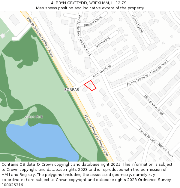 4, BRYN GRYFFYDD, WREXHAM, LL12 7SH: Location map and indicative extent of plot