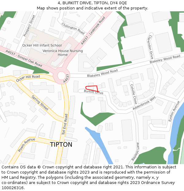 4, BURKITT DRIVE, TIPTON, DY4 0QE: Location map and indicative extent of plot