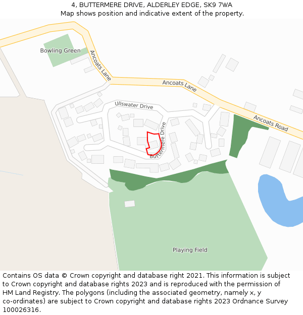 4, BUTTERMERE DRIVE, ALDERLEY EDGE, SK9 7WA: Location map and indicative extent of plot