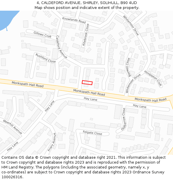 4, CALDEFORD AVENUE, SHIRLEY, SOLIHULL, B90 4UD: Location map and indicative extent of plot