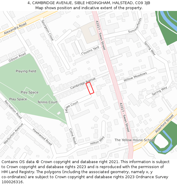 4, CAMBRIDGE AVENUE, SIBLE HEDINGHAM, HALSTEAD, CO9 3JB: Location map and indicative extent of plot