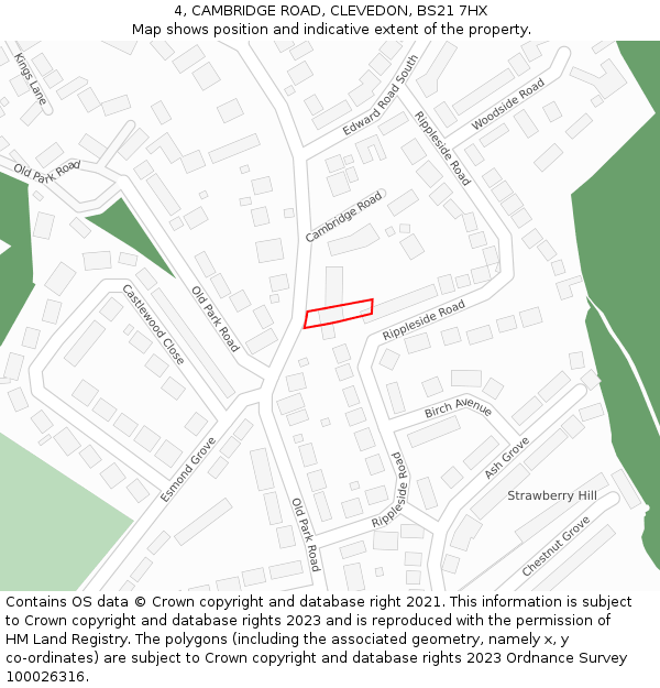 4, CAMBRIDGE ROAD, CLEVEDON, BS21 7HX: Location map and indicative extent of plot