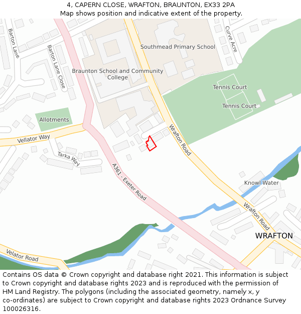 4, CAPERN CLOSE, WRAFTON, BRAUNTON, EX33 2PA: Location map and indicative extent of plot