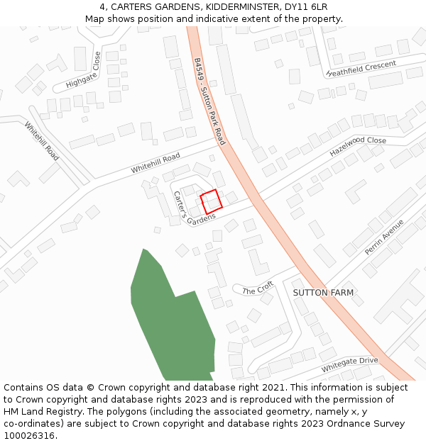 4, CARTERS GARDENS, KIDDERMINSTER, DY11 6LR: Location map and indicative extent of plot