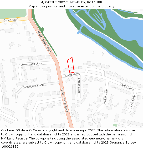 4, CASTLE GROVE, NEWBURY, RG14 1PR: Location map and indicative extent of plot