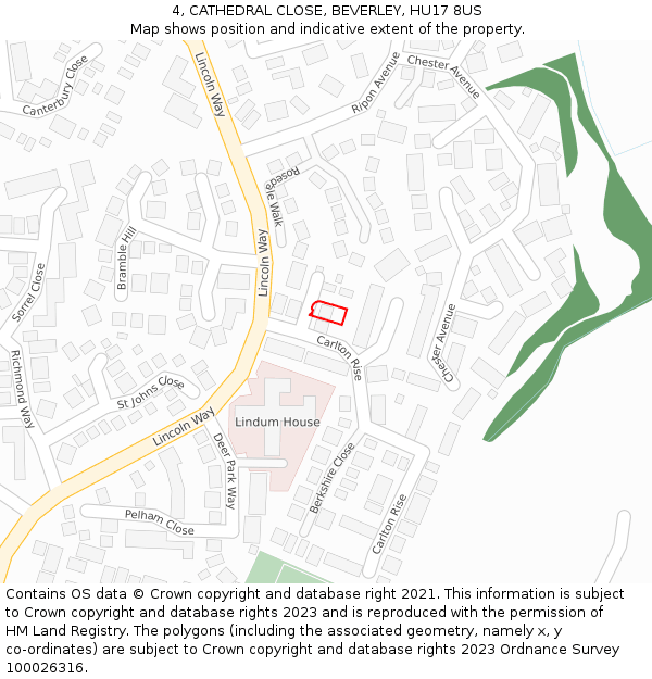 4, CATHEDRAL CLOSE, BEVERLEY, HU17 8US: Location map and indicative extent of plot