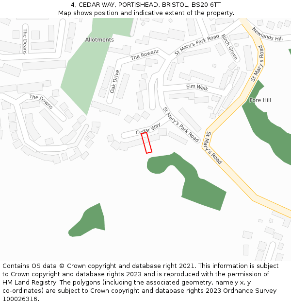 4, CEDAR WAY, PORTISHEAD, BRISTOL, BS20 6TT: Location map and indicative extent of plot