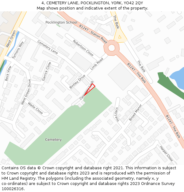 4, CEMETERY LANE, POCKLINGTON, YORK, YO42 2QY: Location map and indicative extent of plot