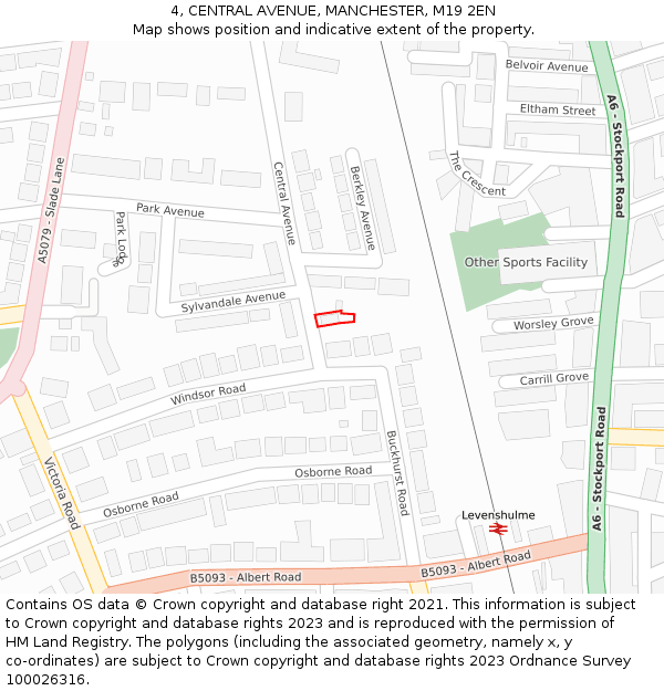 4, CENTRAL AVENUE, MANCHESTER, M19 2EN: Location map and indicative extent of plot