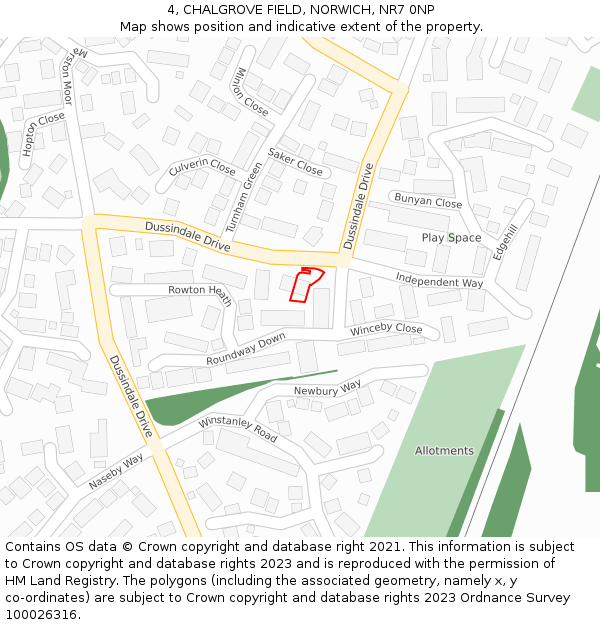 4, CHALGROVE FIELD, NORWICH, NR7 0NP: Location map and indicative extent of plot